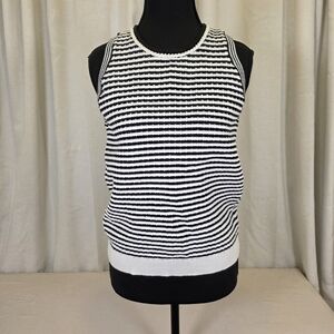 Free Assembly Black White Striped Sleeveless Knit Sweater Tank Medium